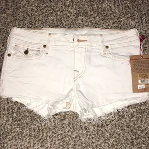 White denim cut off jean shorts with stretch